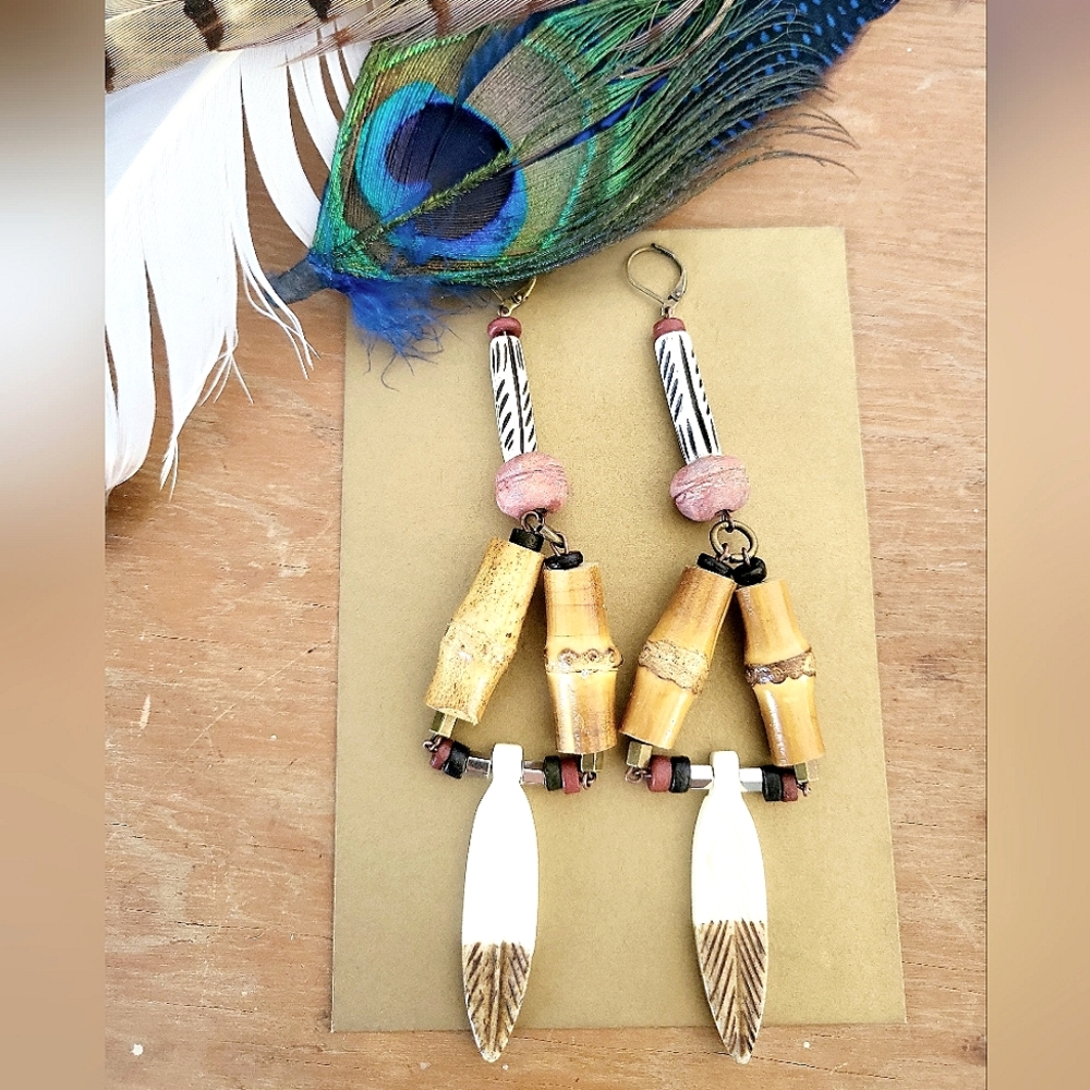 NWT Blue Honey Jewelry OOAK Artisan Nature Walk Statement Earrings